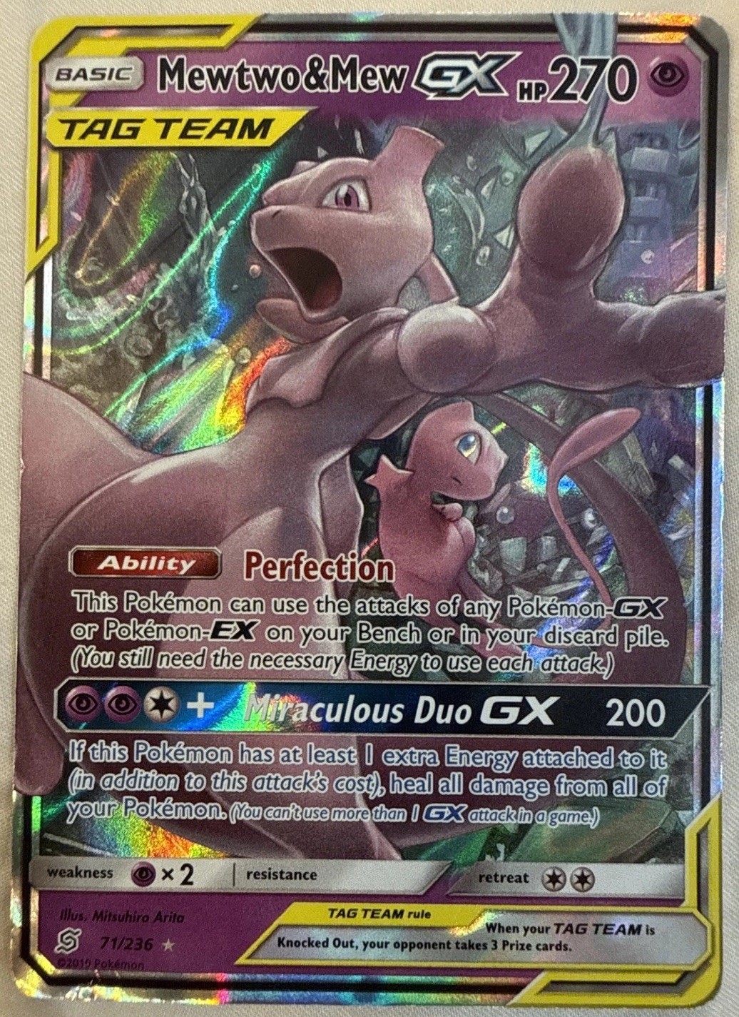 Mewtwo & Mew GX 71/236 Tag Team Holo Sun & Moon Unified Minds Pokémon ULTRA RARE