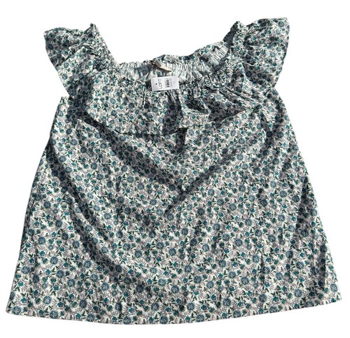 Loft Blouse White Floral Short Sleeve Round Neck Summer Women’s Size Medium NWT