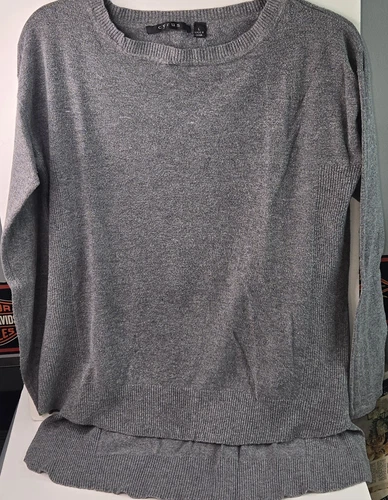 Cyrus Women's Gray High Low Ribbed Texture Pullover Tunic Sweater Size Large