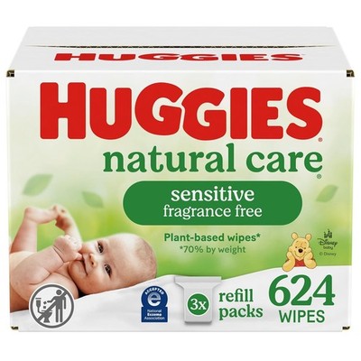 Huggies Natural Care Sensitive Baby Wipes, Unscented, 3 Refill Packs (624 Wipes)