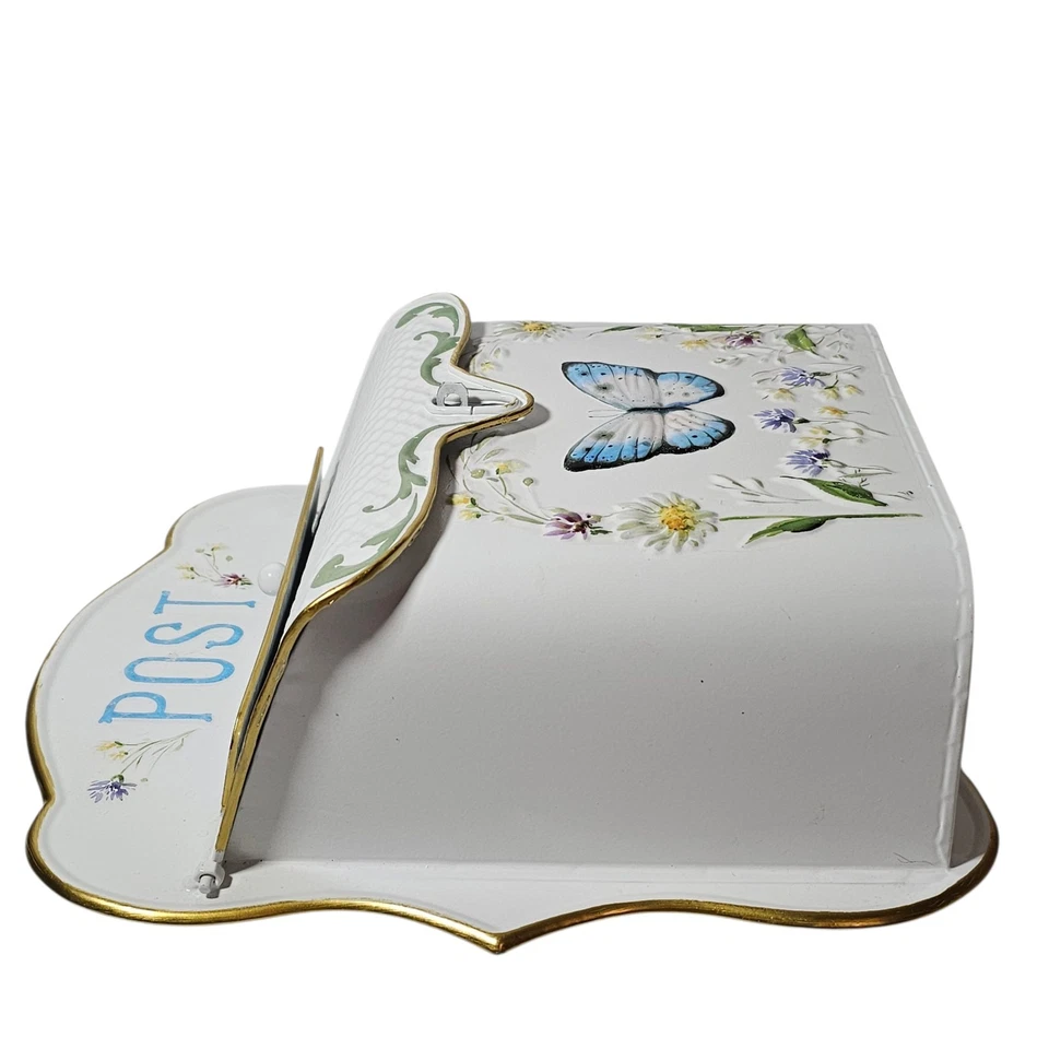 Vtg Style Letterbox Mailbox Wall Mounted Rustic Shabby Chic Butterfly Gold Trim - Image 3 of 4