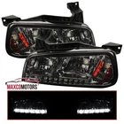 Fits 2006-2010 Dodge Charger Smoke LED Strip Headlights Headlamps Left+Right