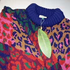 NWT Farm Rio Women's Small Sweater Dress Multicolor Leopard Print Mock Neck SN