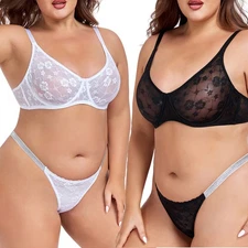 Plus Size Bra Womens Brassiere Set Sexy Lingerie Lace Bralette Ma'am Underwear