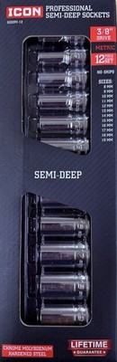 NEW ICON Metric Semi-Deep 3/8  Drive 6 Point Sockets - Chrome - Pick a Size (mm)