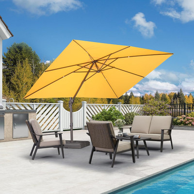 Antique Bronze 9' x 11.5' Offset Patio Umbrella with 360° Rotation - Yellow