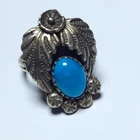 Vintage Navajo Turquoise & Sterling Silver Ring Size 6.25 Leaf Eagle Unmarked