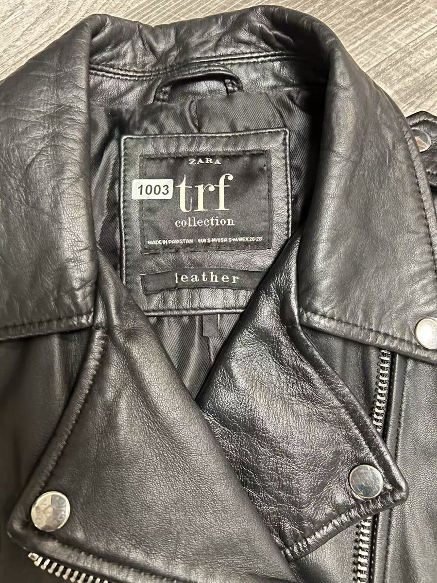 Zara trf sheep leather jacket womens Small black moto-handpicked