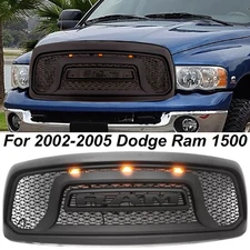 Front Grille For 2002-2005 Dodge Ram 1500 Mesh Grill W/Letter W/3LED Matte Black