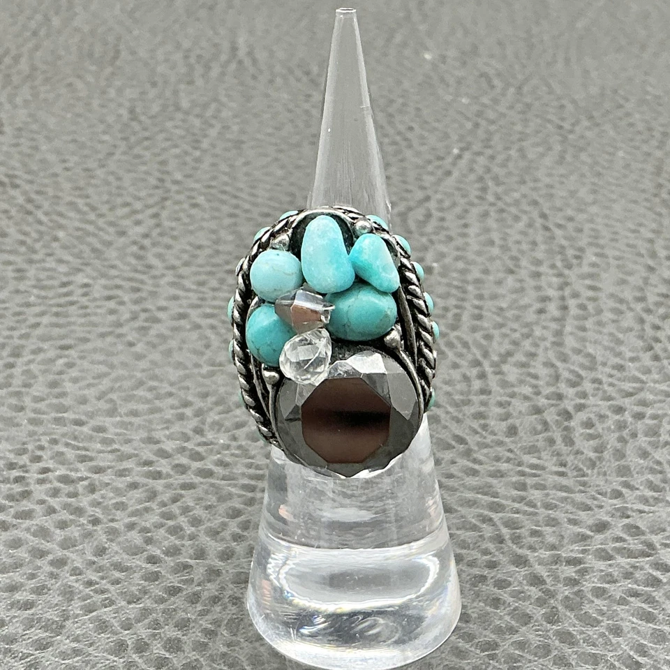 Anillo Chico's llamativo talla 7 turquesa racimo tono plata ajustable boho Foto 2 de 4