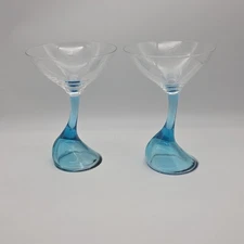 Set of 2 BOMBAY Martini Glasses with Wavy Blue Hollow Stem and Combo Shots