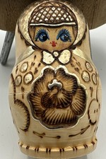 Matryoshka Russian Nesting Dolls Wooden Hand-Painted & Wood Burned 5 In Set 4"