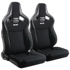 Braum- Black Leatherette & Polo Low Bolster Version ELITE-V2 Racing Seats - Pair