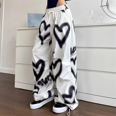 Womens Heart Graffiti Sweatpants S-XXL Y2K Baggy Streetwear Jogger Pants