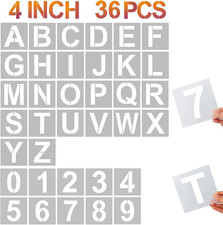 4 Inch Letter Stencils and Numbers, 36 Pcs Alphabet Art Craft Stencil, Reusable