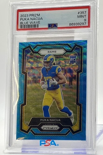 Puka Nacua 2023 Panini Prizm #357 Blue Wave Prizm  RC Rookies /199 PSA 9 Rams