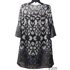 Speechless Dress Shift Bell Sleeve Party Cocktail Black White Pattern S