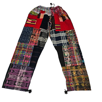 Guatemalan Boho Uniq Multicolor Multipattern Unisex Woven Artsy Embroidery Pants