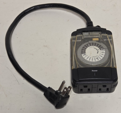 Heavy Duty Outdoor Timer 2-Outlet 0155550 Easy To Use Push Pins