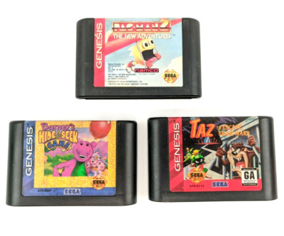 LOT OF 3 Sega Genesis Cartridges. Taz Escape From Mars, Pac-Man 2, Barney TESTED