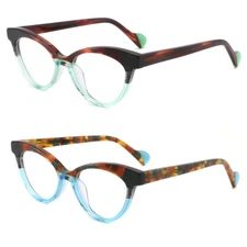 Retro Cat Eye Acetate Eyeglsses Frame Women Men Color Blocking Full Rim Eyewear