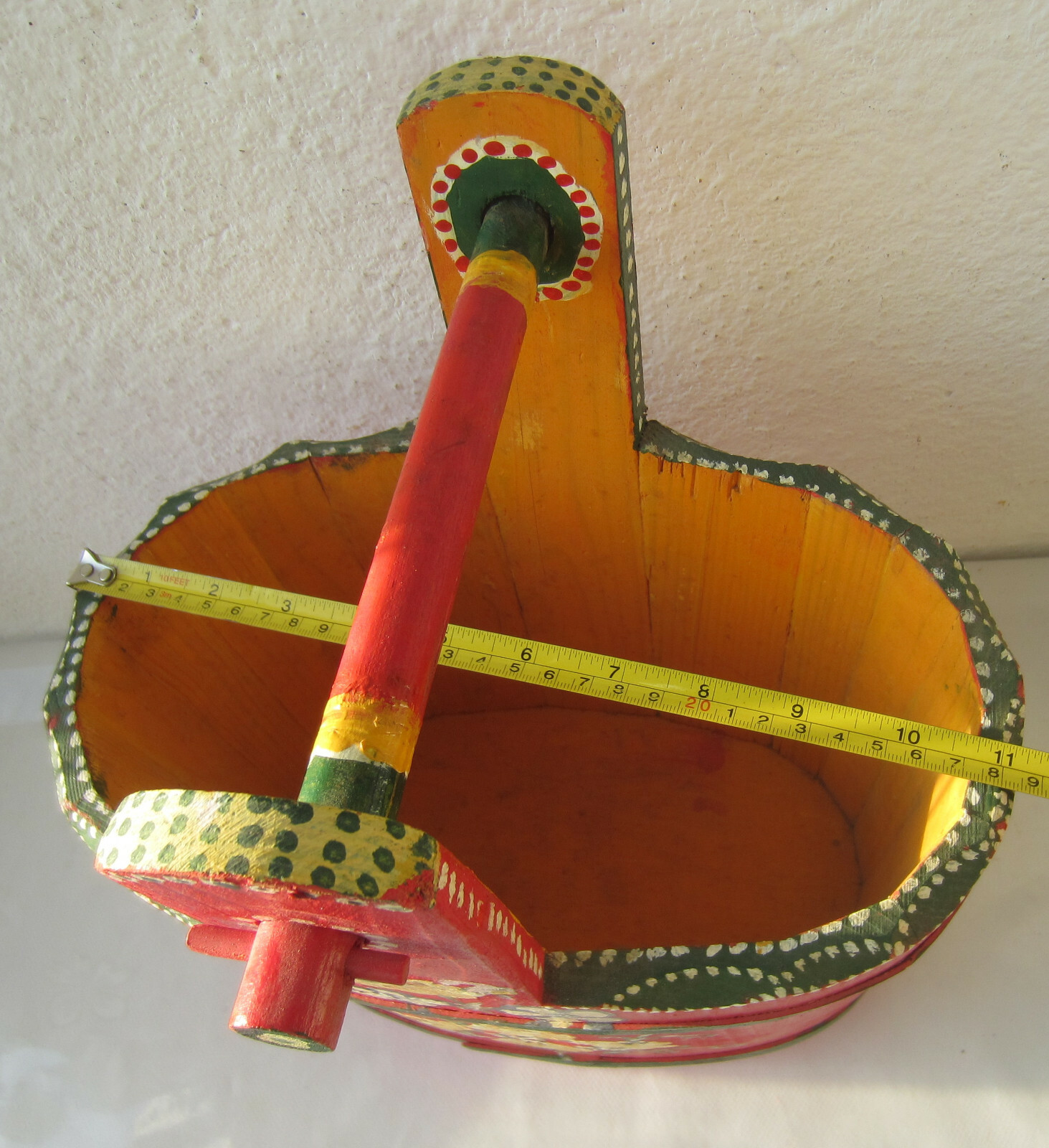 2 x Beautiful vintage red hand painted wooden Bucket, handle flowers