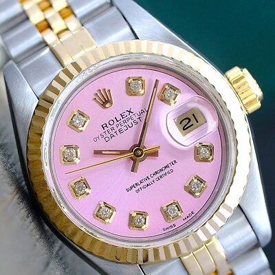 Rolex Datejust 69173 Ladies 26mm 18K Gold & Steel Pink Dial Fluted