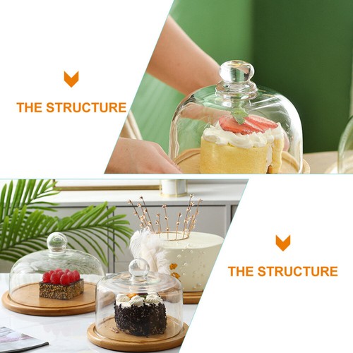 2pcs Food Protective Cover Vetro Dessert Torta con Base in Bambù per la - Foto 11 di 12