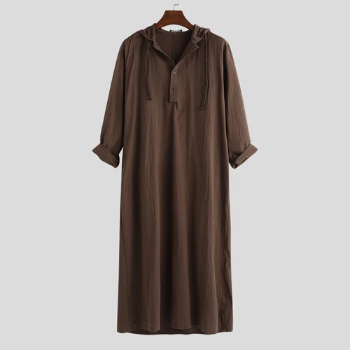 Arabisches lockeres Kleid Herren Langarm Thobe Kaftan Kapuze Robe Muslim Saudi Islamisch