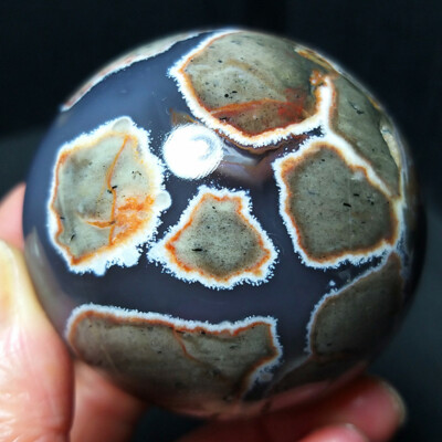 TOP 225.6G 54mm Natural Polished Football Agate Stone Ball Healing  A1511