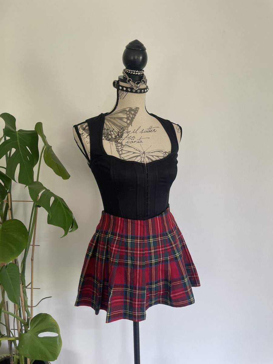 Vintage 90s Punk Goth Red Plaid Tartan Skort Shorts Skirt M