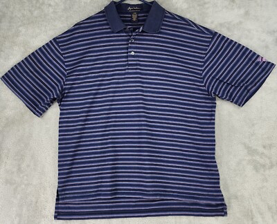 Byron Nelson Polo Mens Large Blue Striped Preppy Casual Golf Short Sleeve Shirt