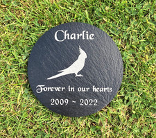 Plaque de perte marqueur tombe commémoratif animal ardoise ronde personnalisée oiseau cacatoès