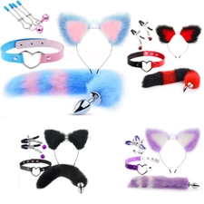USA 4pc Set Foxtail Butt Wolftail Cat Ear Collar Tail Cute Cosplay Fantasy Anime