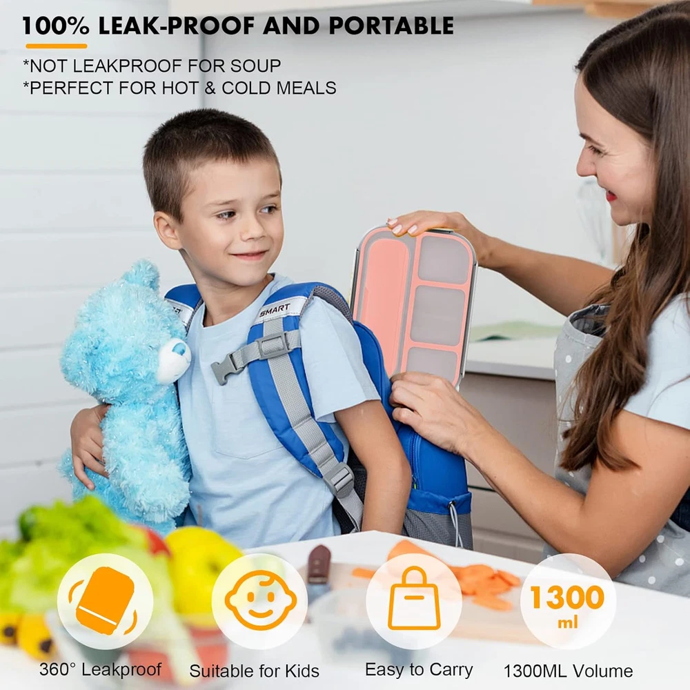 1300ML Bento Box with 4 Compartments for Kids and Adults – Insulated Lunch Box