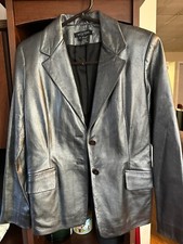 Etcetera Genuine Leather Jacket Size 2 Platinum Metallic
