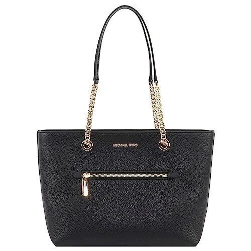 Michael Kors mittlere Kettentasche mit Reißverschluss vorne schwarzes Leder 35F2GTTT2L neu mit Etikett $ 448 FS - Bild 2 von 18
