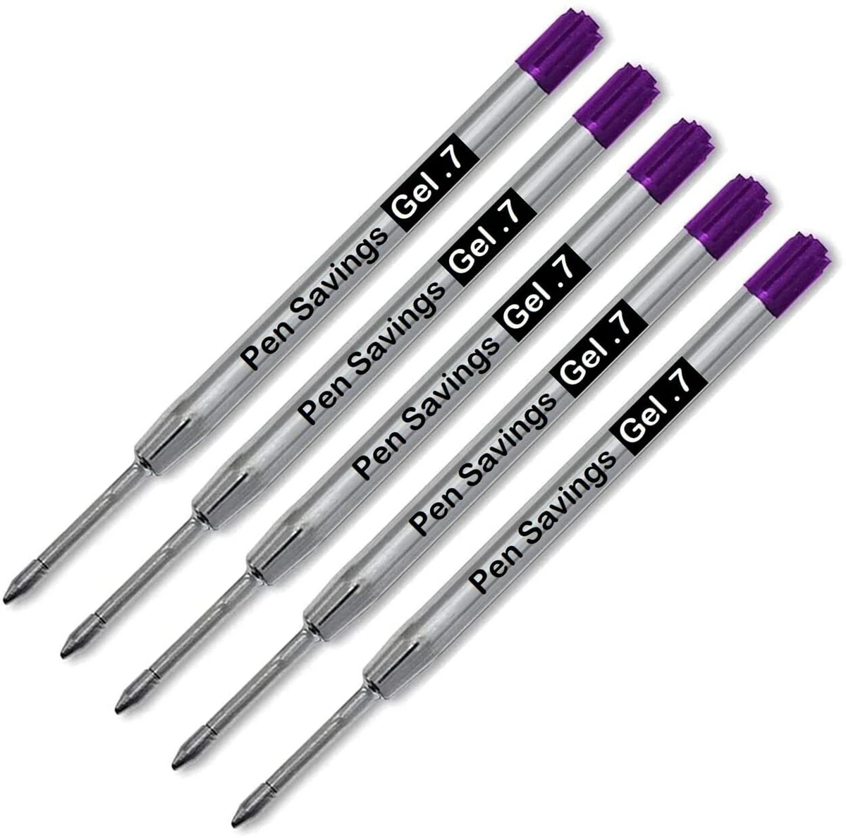 5 Parker Style Ballpoint Pen Refills, .7mm, Gel Ink, Purple Ink