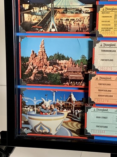 vintage disneyland ticket book tickets walt disney postcards framed Shadow box - Picture 6 of 12