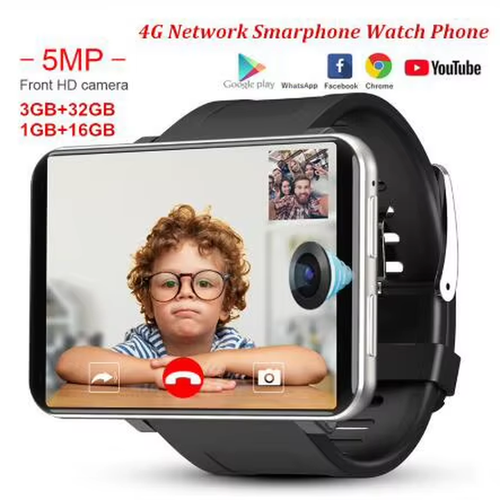 DM100 4G Smart Watch with 2.86" Screen, Android 7.1, 3GB RAM, 32GB Storage