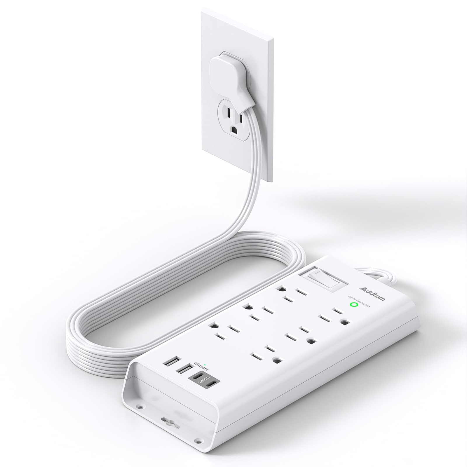 Surge Protector Power Strip - Flat Plug Extension Cord with 6 Outlet 4 USB Po...-image