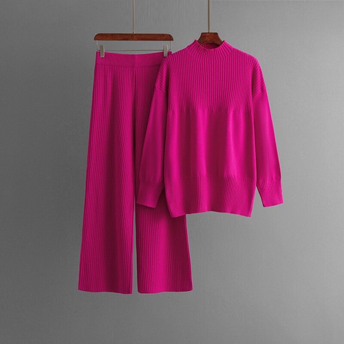 Conjunto de suéter de punto informal suelto coreano otoño cuello redondo para mujer 2 piezas - Imagen 6 de 25