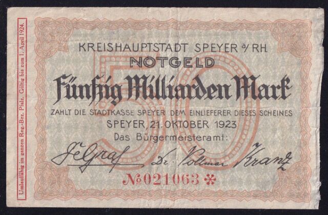 Speyer: 50 Milliarden Mark 21.10.1923 (Ke 4834s)