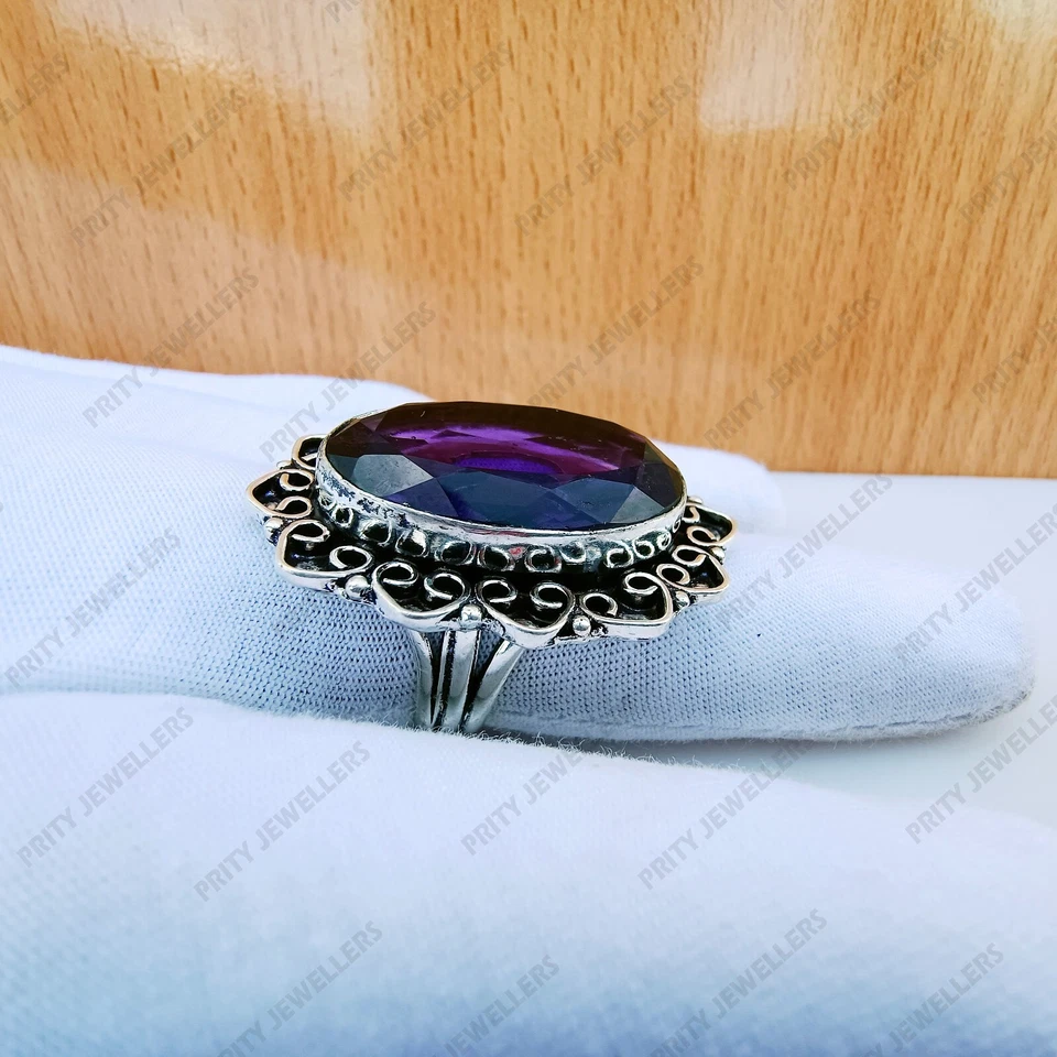 Anillo de piedras preciosas de tanzanita, anillo de plata de ley 925, anillo antiguo hecho a mano Foto 3 de 4