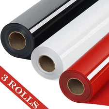 HTV Vinyl Rolls Black White and Red Heat Transfer Vinyl 12"x 8FT Iron on Vinyl