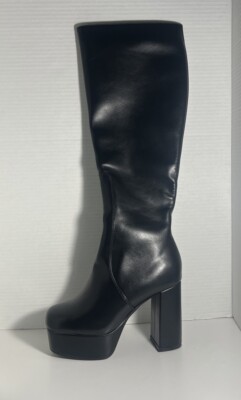 La Moda Knee High Black Faux Leather Boots, Size 8 Women's, New No Box