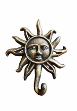 Sun Face With Rays Wall Hook Cast Iron Key Towel Coat Hanger Golden