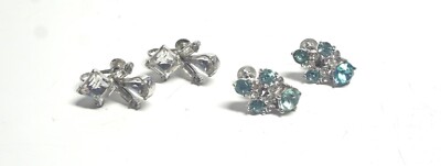 Prs VTG Signed BOGOFF Clear Aqua Rhinestone Screw Back