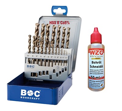 19 Teil. +ÖL Metallbohrer Edelstahlbohrer Set HSS Co5 V2A Karosseriebohrer BC