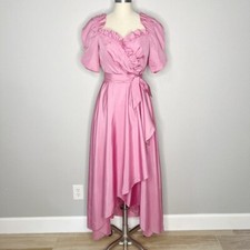 Vintage Made in USA 70's Prom Formal Dress Pink Size XS Puff Sleeves Union Made
